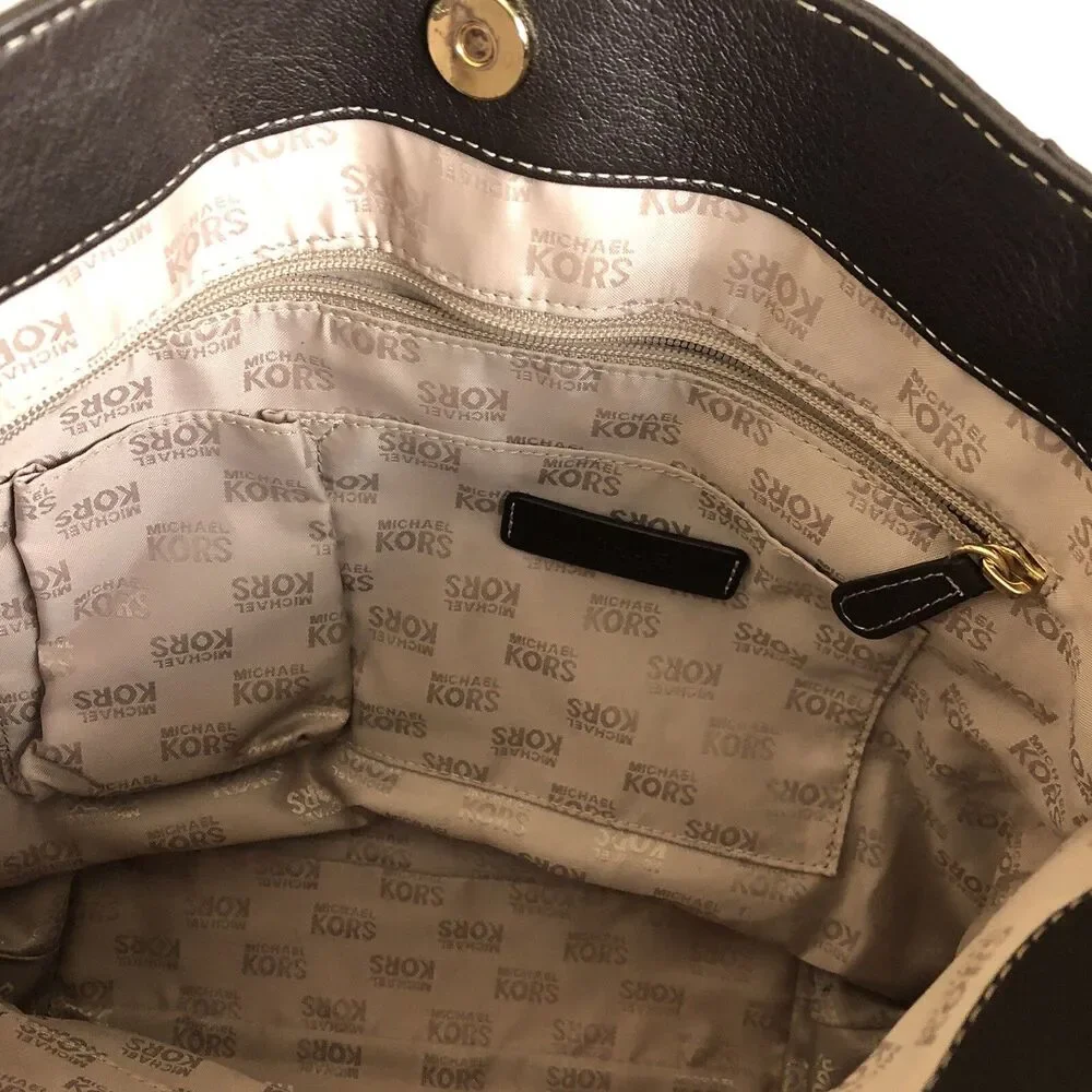 Michael Kors Brown Leather Hand Bag Chain‎ Link & Leather Dual Shoulder Straps